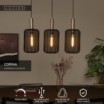 Lucide CORINA - Lámpara colgante - 3xE27 - Negro